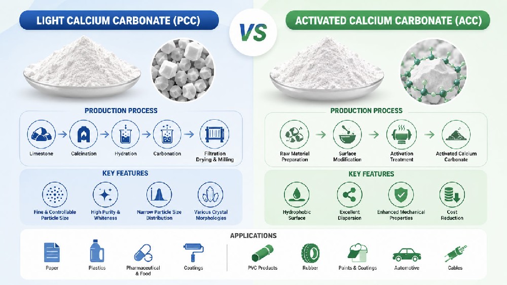 Carbonato de calcio ligero vs carbonato de calcio activado: proceso de producción, propiedades, aplicaciones y diferencias clave.jpg